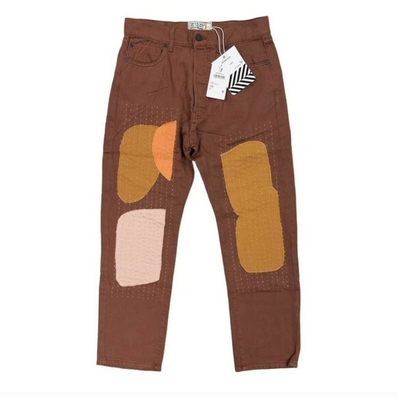 Sandrine Rose by Free People Patchwork Pants in Carrub Brown Women's Size 28 - Picture 2 of 6